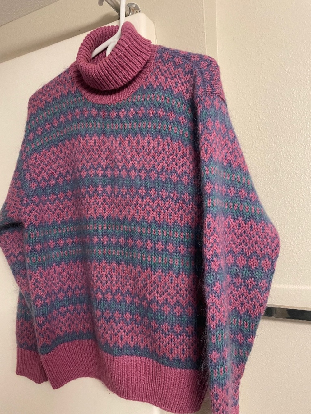 Sportables Vtg Sweater Wool Blend Fair Isle Women Medium Purple Pink Excellent